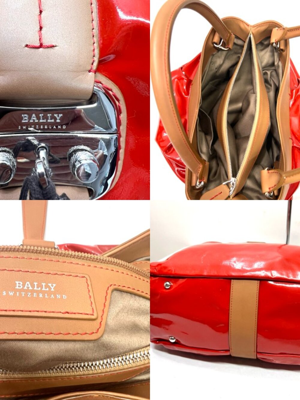 Classic 1831 Bally Switzerland Patten Leather Shoulder Lg Bag Red Lock+ Scarf(7 - Picture 12 of 16